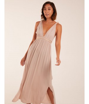 Rope Detail Plunge V-Neck Split Hem Maxi Dress