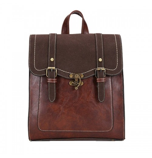 Double Buckle Leather Backpack