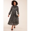 Abstract Animal Print High Neck Blouson Midi Dress